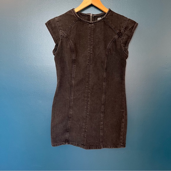 Zara  Black Denim Mini Dress|Medium - Picture 2 of 9